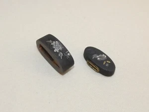 Japanese sword handle part Beautiful delicate carvings and inlay FUCHI KASHIRA - Picture 1 of 14
