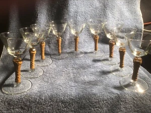 9 MCM NEIMAN MARCUS VINTAGE MARTINI COCKTAIL GLASSES WITH BAMBOO COVERED STEMS - Picture 1 of 15