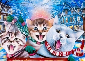 Edición Limitada IMPRESIÓN ACEO Gato Gatito Ratón Navidad Invierno Trineo M. Mishkova - Imagen 1 de 1