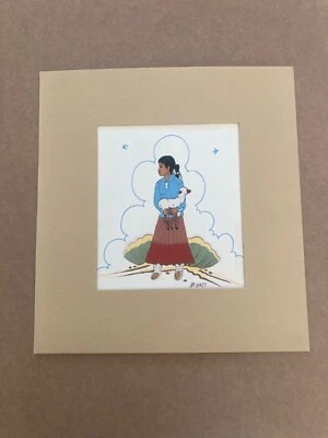 Beatien Yazz (1925-) Serigrafía Original Niña Navajo Sosteniendo Cordero TEWA Foto 1 de 4