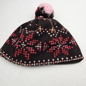 Gap Kids Size Small Little Girls Fleece Beanie Hat Cap PomPom Lined Brown Pink - Picture 1 of 7