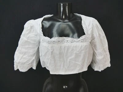 Gr.40 Dirndlbluse weiß Bluse für Dirndl Gede Baumwolle mit Spitze B10437 - Bild 1 von 4