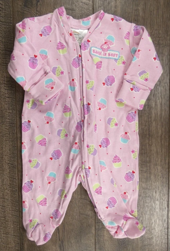 Baby Girl Clothes Halo Sleep Sack Preemie Pink Cupcake Footed Outfit - Image 1 of 2