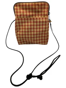 Sally Spicer San Francisco Crossbody Bag Leather Strap Red Tan Gingham 9.5x7” - Picture 1 of 5