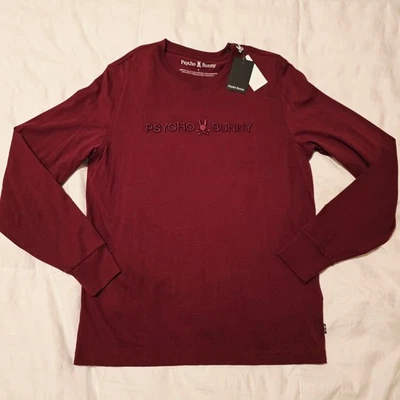 NUEVO CON ETIQUETAS Camiseta Psycho Bunny Para Hombres Mediana 5 Lakewood Bordada Manga Larga Roja Foto 1 de 4