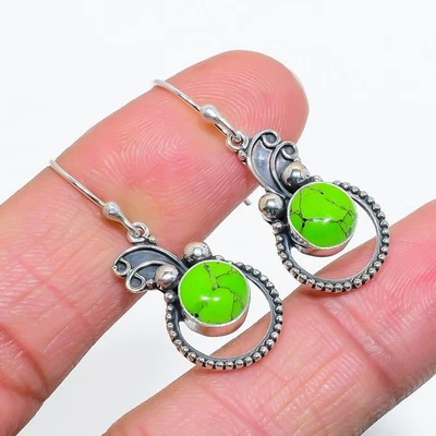 Pendientes colgantes semicírculos turquesa verde plata de ley 925 joyería de moda AA Foto 1 de 4