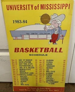 Vintage 1983 - 84 OLE MISS REBELS Col Reb Large Basketball Yellow Schedule - Picture 1 of 1