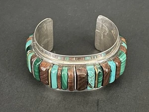 Orig. Ken Lauher 1977 - Navajo / Loloma Styled Silver Bracelet with Mixed Stones - Picture 1 of 13