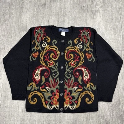 CÁRDIGAN DE COLECCIÓN AÑOS 80 90 NORTON MCNAUGHTON PETITE PAISLEY FLORAL MANGA LARGA BOTÓN Foto 1 de 4