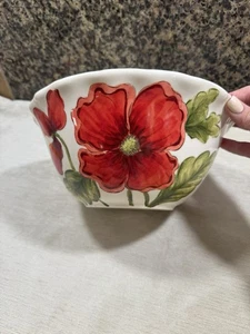 MAXCERA Poppy Dance Red Poppies on White 12" Ceramic Serving Bowl Discontinued - Picture 1 of 8