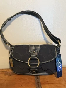 VTG Chaps Ralph Lauren Millbrook Black Faux Leather Canvas Shoulder Bag Purse - Picture 1 of 11