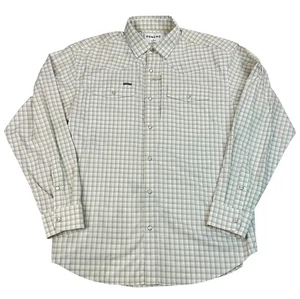 Poncho Shirt Mens Medium Regular Fit Plaid Fishing Pearl Snap Nylon Long Sleeve - Picture 1 of 19