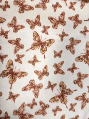 Anti Pill Plush Fleece Fabric Remnant 29" x  58" Orange Vintage Look Butterflies - Image 1 of 4