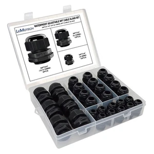 Paquete de 28 Kit de Glándulas de Cable NPT 1/4 1/2 3/4 Conector Ajustable Impermeable - Imagen 1 de 7