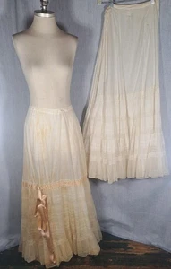 TWO EDWARDIAN PETTICOATS, MESH AND NET LACES, SILK RIBBONS - Picture 1 of 12