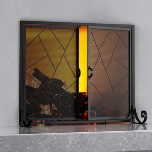 Fire Beauty Fireplace Screen with Hinged Doors Cast Iron Border Sturdy Steel - Picture 1 of 9
