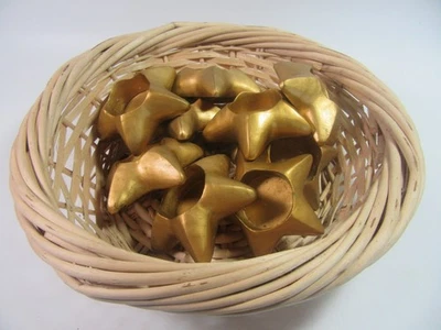 Sia Gold Star Tea Light Holders x 10  ,In a wicker basket . - Image 1 of 4
