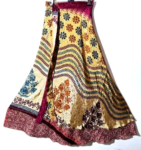 Incredible-art Vintage Silk Sari Magic Wrap Skirt Reversible Double Layer skirt, - Picture 1 of 6
