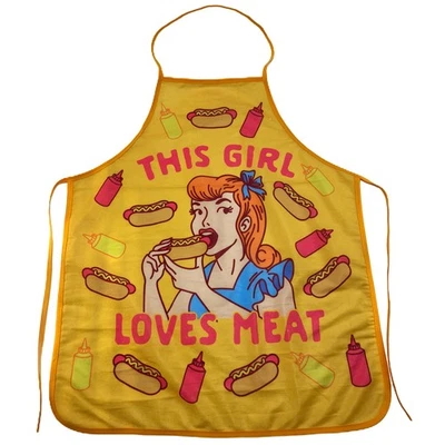 CRAZY DOG TSHIRTS This Girl Loves Meat Apron Funny Hot Dog Backyard Bar-B-Que Grilling Kitchen