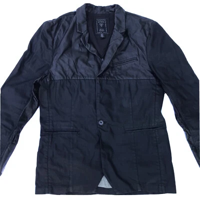 Chaqueta de mezclilla recubierta negra Guess para hombre y cuero sintético grande L blazer de un botón Foto 1 de 4