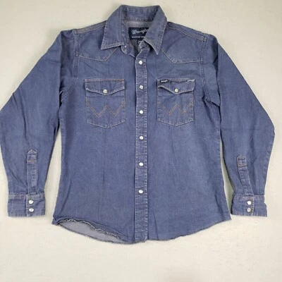 Vintage Wrangler Blue Denim Pearl Snap Western Shirt Boys Size XL 14-16 BW1271B - Image 1 of 4