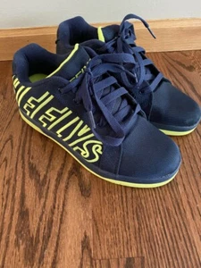 Kids HEELYs Navy Neon Yellow Wheeled Roller Shoes Big Kid 7 Skate Style EUC - Picture 1 of 5