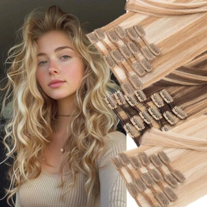 CLEARANCE 100% Human Hair Extensions Clip In Real Remy Hair Full Head Blond SALE - Picture 1 of 70