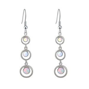 Hawaii Beach White Fire Opal Round Earrings Silver Filled For Women Girls - Picture 1 of 7