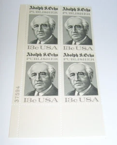 Scott #1700 Stamp Block of 4 Adolph S. Ochs New York Times Publisher 13 Cent - Picture 1 of 1