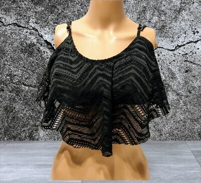 Top de natación de bikini tejido Crochet con volantes negro rico XL 15-17 para jóvenes OCEAN PACIFIC Foto 1 de 4