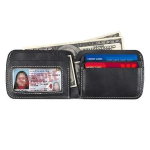 Cartera Plegable Delgada de Cuero Genuino Personalizada con Ranura para Identificación - Unisex - Imagen 1 de 6