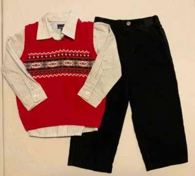 NIÑOS 3 PIEZAS CLASE CLUB VACACIONES CONJUNTO 4T CAMISETA ROJO SUÉTER CHALECO PANA PANTALONES Foto 1 de 4