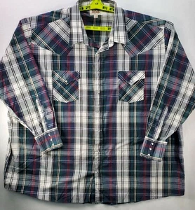 Vintage Ely Cattleman Herren Western Pearl Snap Cowboy Hemd 4XL 20,5 blau grün kariert - Bild 1 von 12