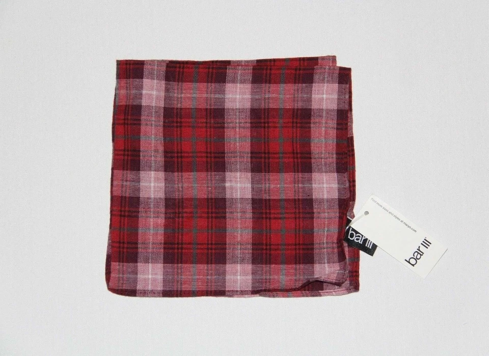New Bar III Men's Red Green Perica Plaid Pocket Square - Image 1 of 3