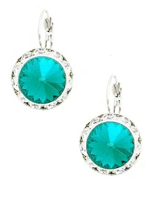 Pendientes de estrás azul-verde cortos colgantes redondos simples simples simples de 1"" de largo - Imagen 1 de 3