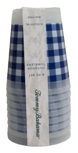 Tommy Bahama 8-teiliges Set Outdoor Becher BH Gratis Cups Blau Kariert 16 oz/473 ml - Bild 1 von 5