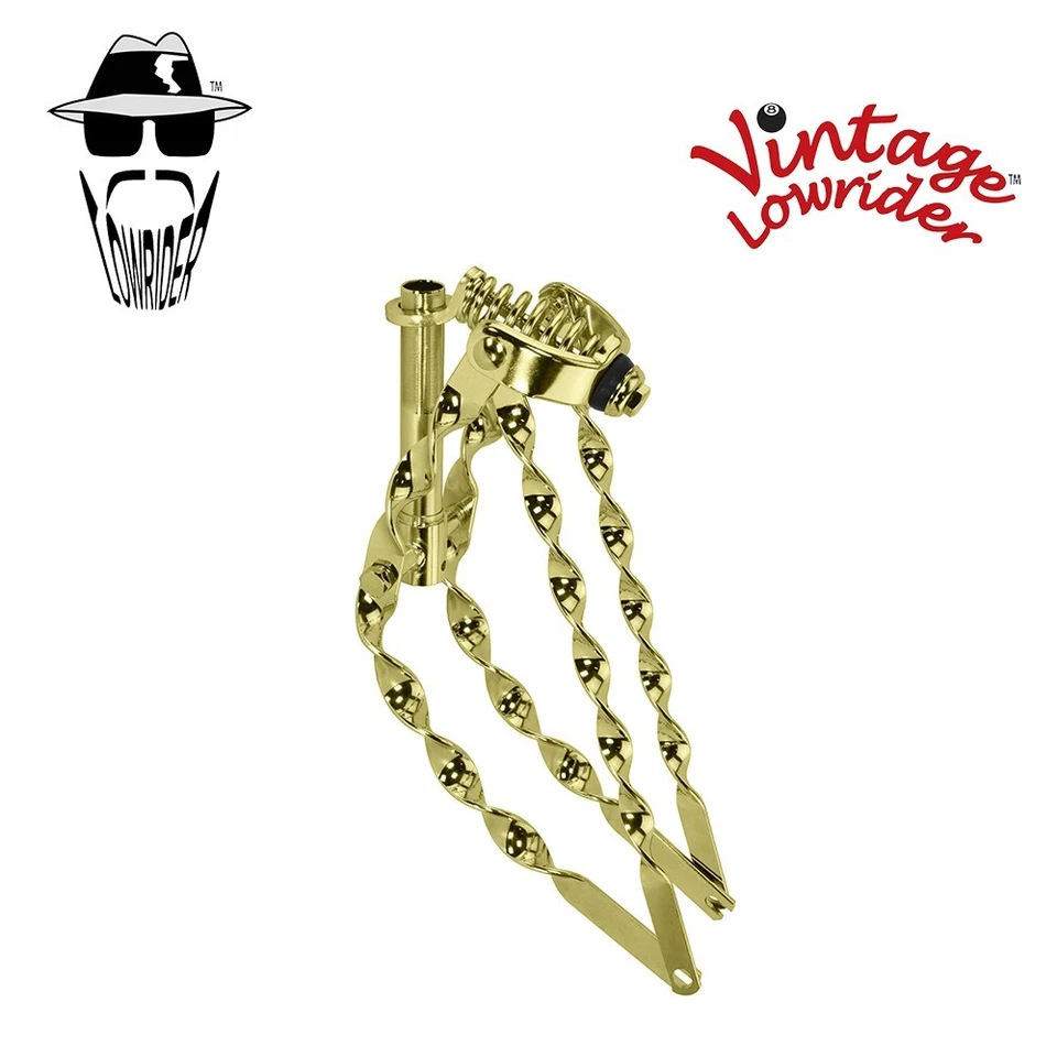 VINTAGE LOWRIDER 16" BICYCLE STEEL FLAT TWISTED BENT SPRING FORK 1" GOLD - Image 1 of 1