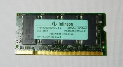 Infineon 256MB DDR 333 CL 2.5 PC2700S-2533-0-A1 SoDimm Ram - Image 1 of 2