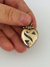 9ct gold seed pearl heart locket pendant, Victorian art nouveau 9k 375 heavy