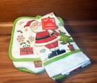 Set of 3 Santa Kitchen Set 1 Towel + 1 Hotpad + 1 Ovenmitt Merry &amp; Bright NEW
