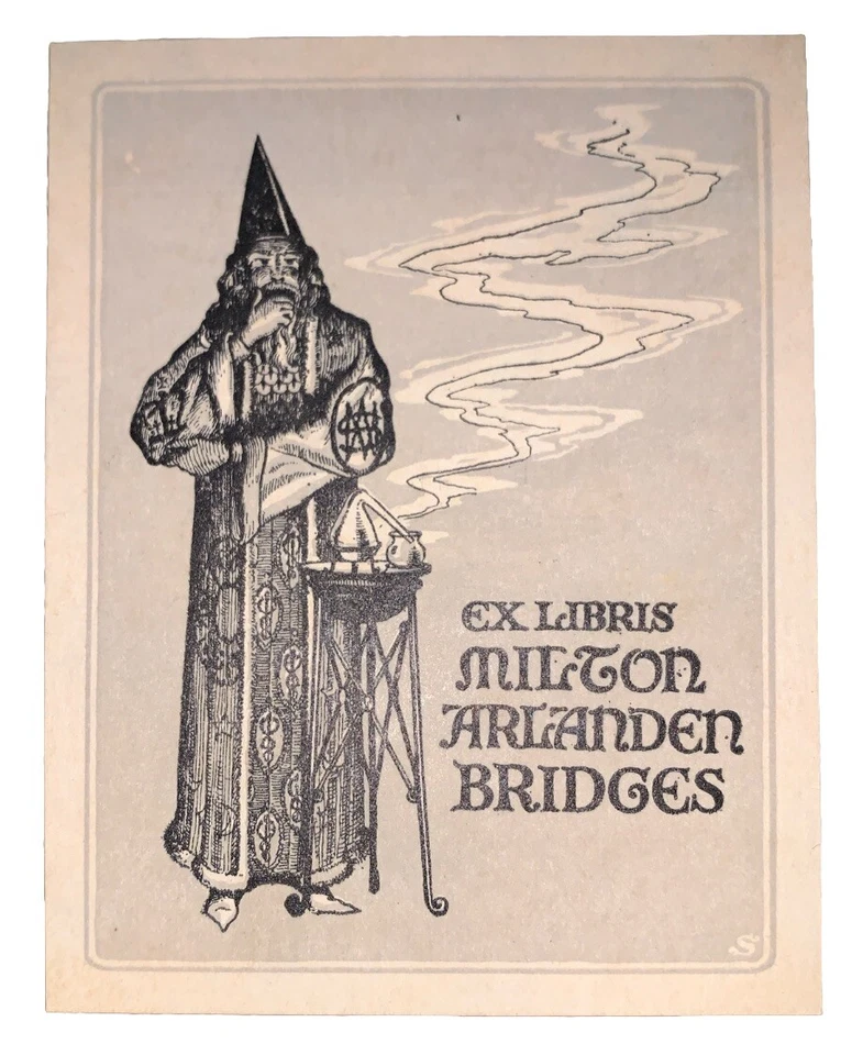 ORIGINAL MILTON ARLANDEN BRIDGES BOOKPLATE, EX-LIBRIS, COLLECTIBLE, MAGICIAN - Image 1 of 3