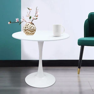 Round Tulip Pedestal Dining Table Mid-Century Modern Coffee Leisure Table White - Picture 1 of 20