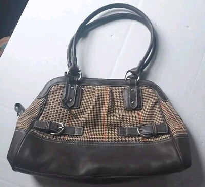 Chaps Mujer Marrón Cuadros Pata de Gallo Cartera Bolso de Hombro Bolso de Mano Doble Asa Foto 1 de 4