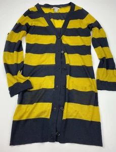 Vertigo Mustard Navy Striped V-Neck Button Front Cardigan Juniors Size L NWT - Picture 1 of 9