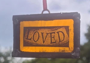 Stained Glass Loved church amber leaded hanging piece 6 cm x 4 cm - Picture 1 of 5