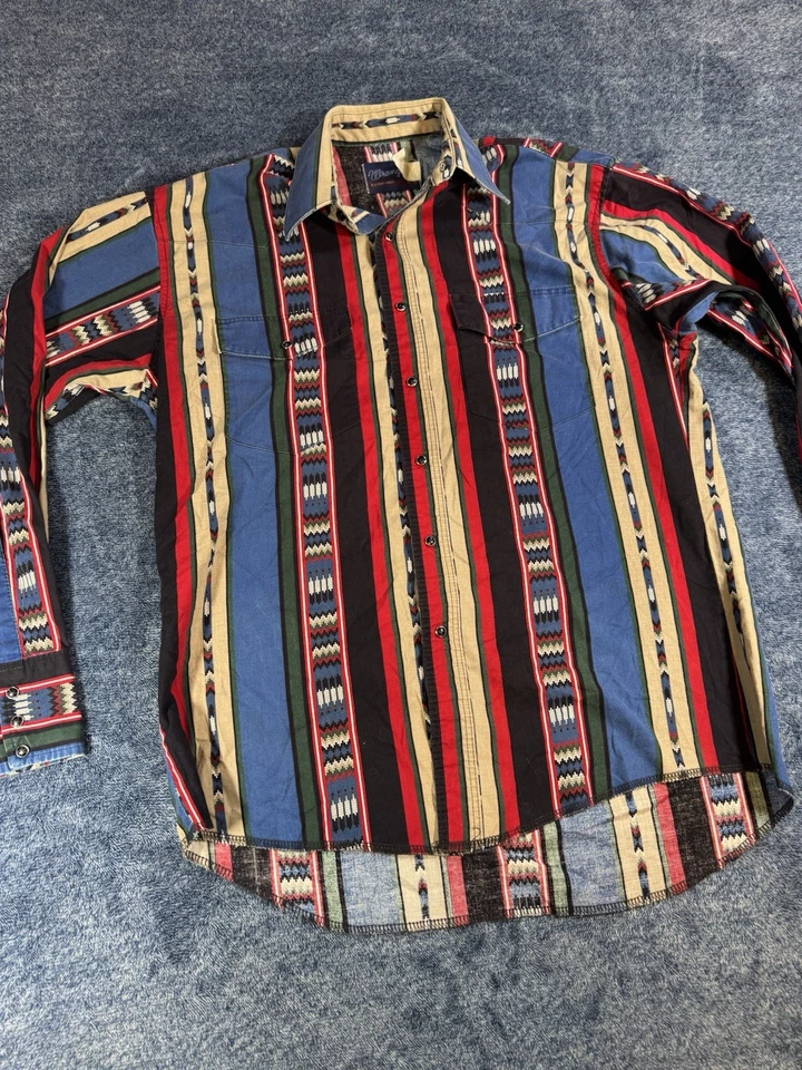 Wrangler Shirt Men's L X Long Tails Pearl Snap Colorful Western Aztec 16/35 VTG - Image 1 of 4