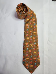 Corbata HERMES Marrón Patrón Bufón Joker Sombreros 100% Seda Hecho en Francia - Imagen 1 de 11