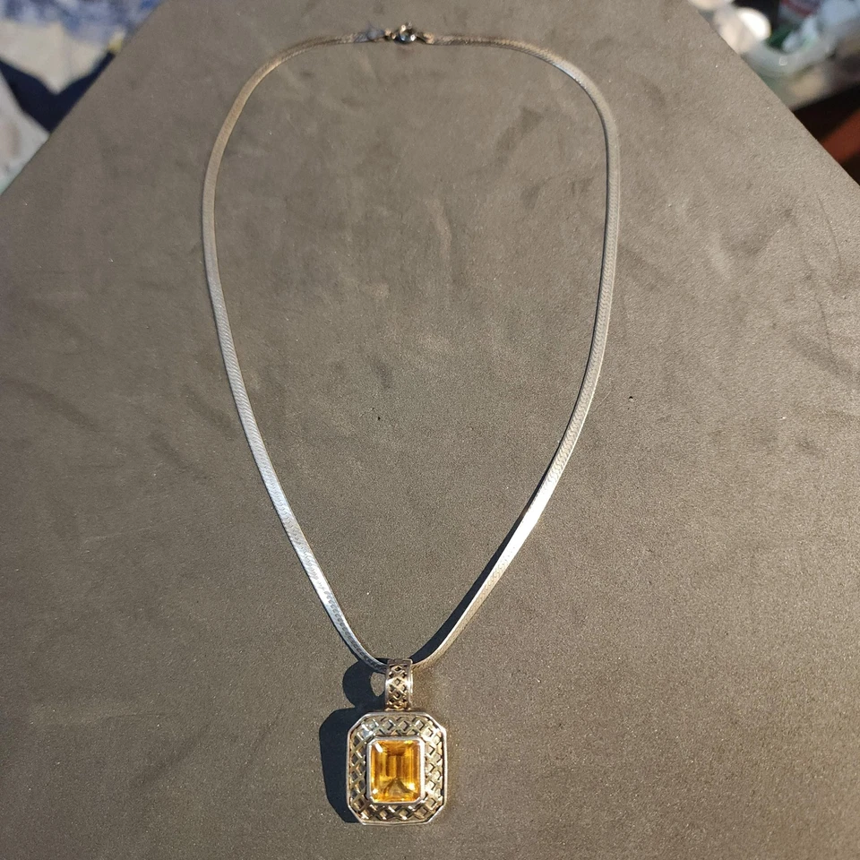 DCC Италии 925 пробы ожерелье цитрин подвеска прямоугольник 18 дюймов винтажный - Изображение 1 из 4