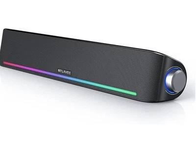 Barra de sonido de computadora de calidad de sonido Hi-Fi, Bluetooth 5.0 y 3.5 mm con cable PC 4 iluminación Foto 1 de 4