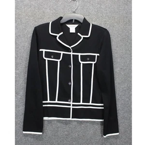 Misook Blazer Petite Small schwarz weiß klassisch Acryl Knopf Jacke weißer Besatz  - Bild 1 von 4